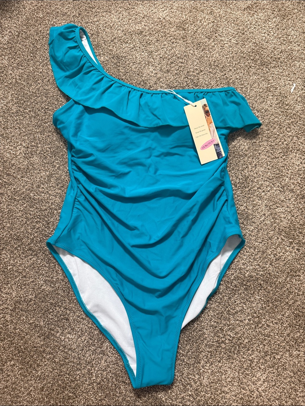 Teal One-Shoulder Tummy Control Ruffle Swim suit